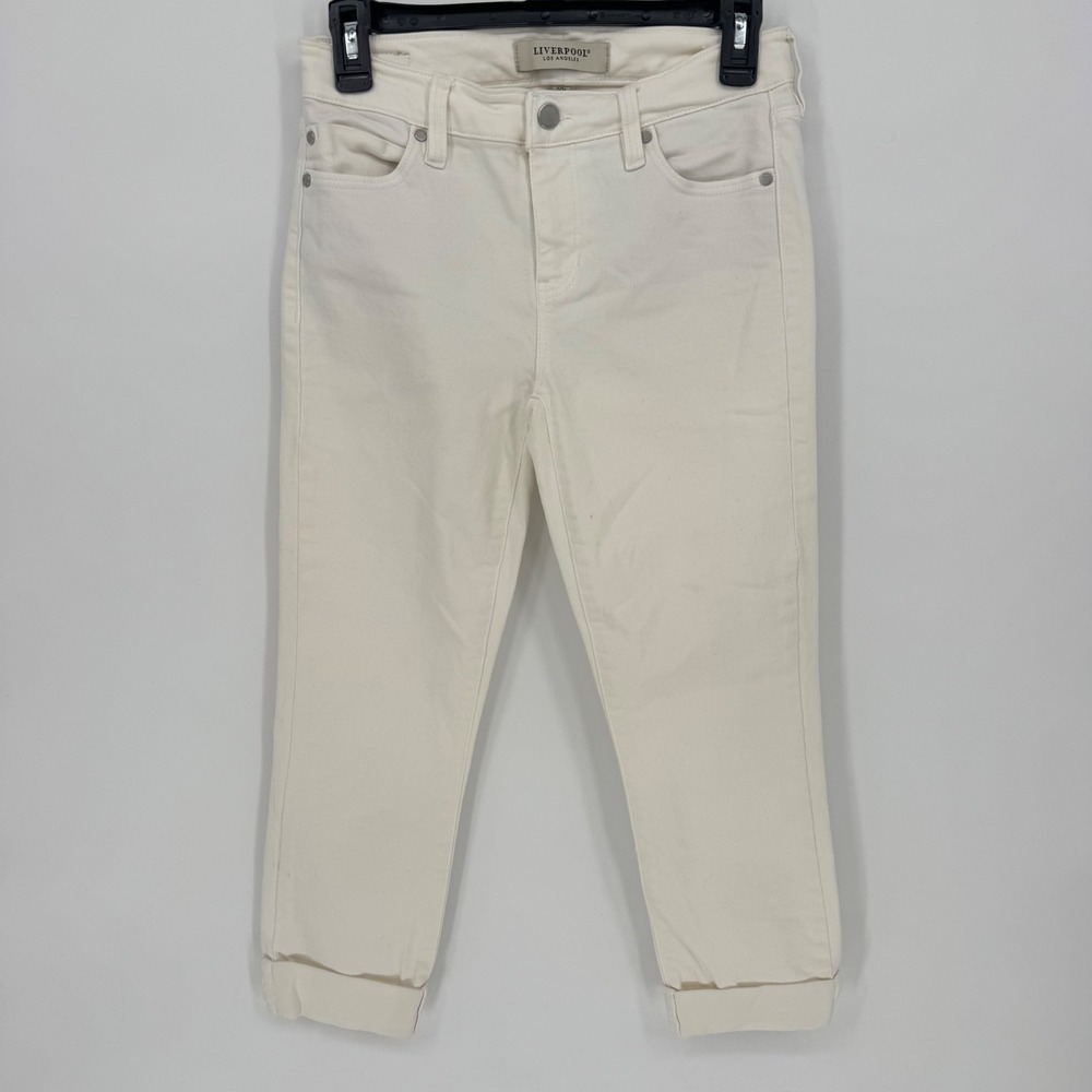Liverpool‎ Los Angeles Womens Cream Cropped Straight Leg Jeans Size 2 Tall